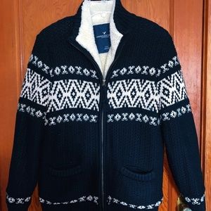 Classic Knit Holiday Zip-Up Sweater in Navy